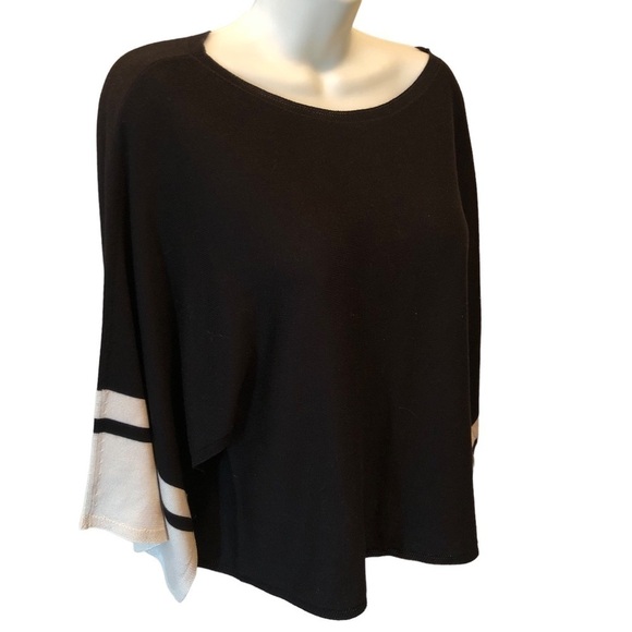 Eileen Fisher Bateau-Neck Contrasting Stripe Batwing Sleeve Sweater XS Black - Picture 1 of 8